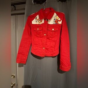 Red Denim Cowgirl Jacket with Fringe Detail